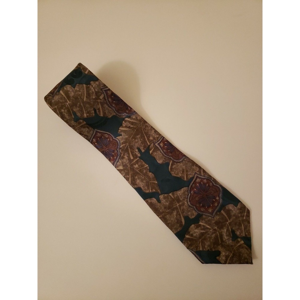 Oscar de la Renta Men's Neck Tie Brown Green Silk Made in USA